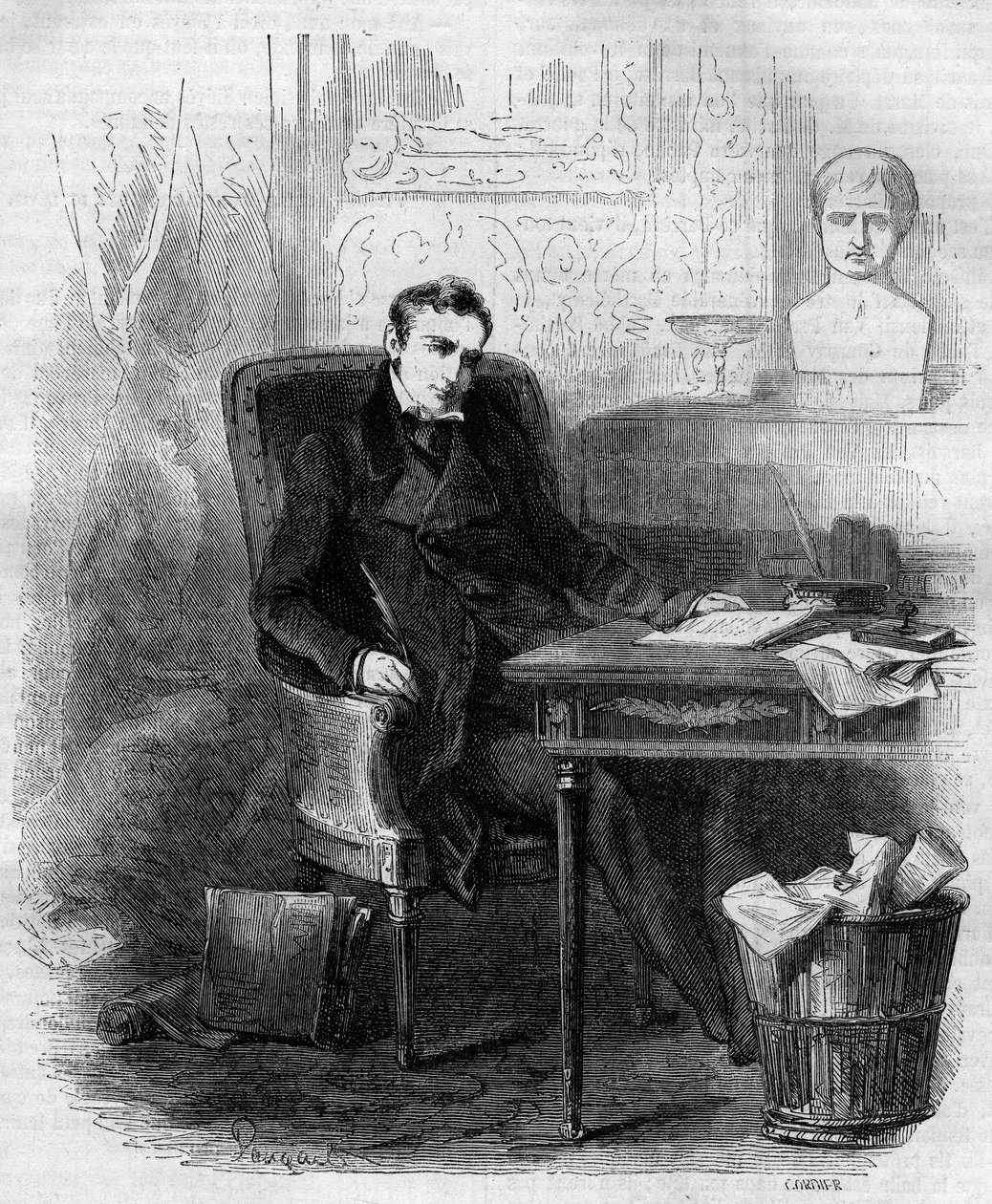 Philippe Paul (Philip-Paul) de Segur (1780-1873), fransk diplomat och historiker, skriver den ryska kampanjen. Gravyr från 1856. av French School
