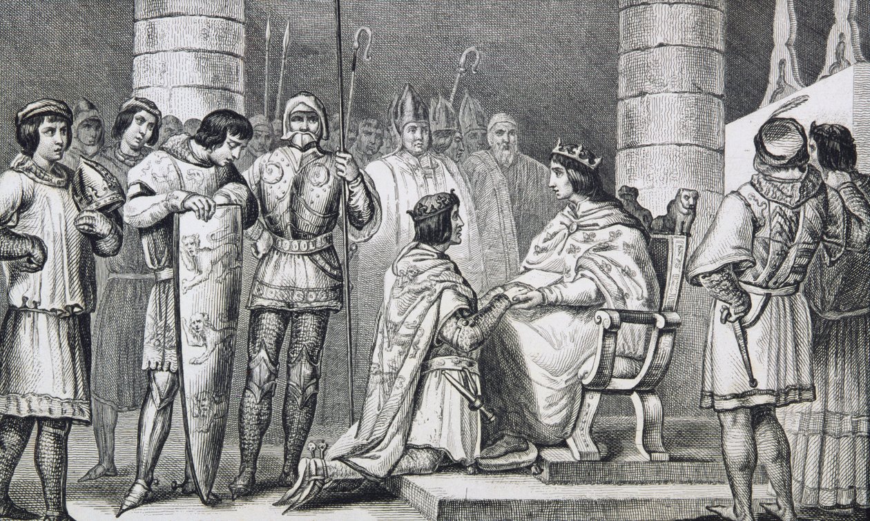 Philippe VI (1293-1350) de Valois hyllar Edvard III (1312-77) av England men bara som hertig av Aquitaine, från 