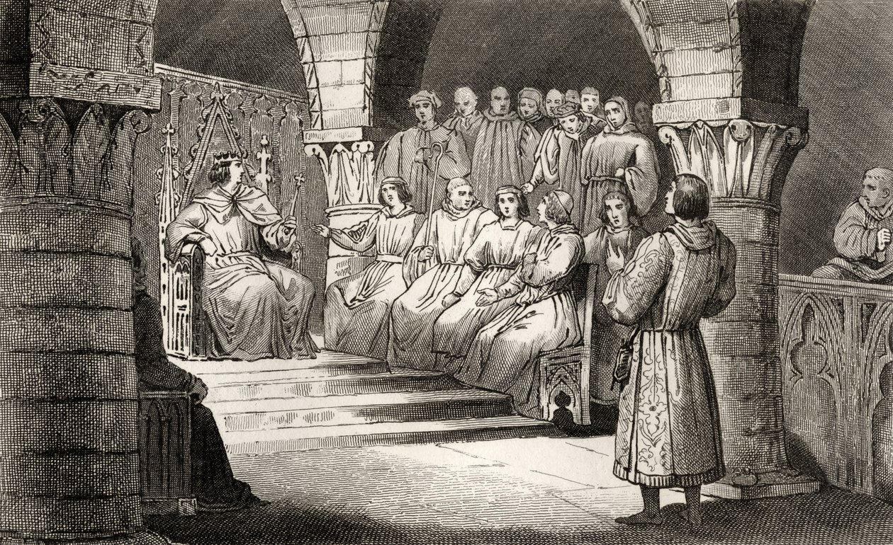 Philippe V (1293-1322) den långe och generalstaterna avvisar Jeanne II:s anspråk, från "Histoire de France" av Colart, publicerad ca 1840 av French School