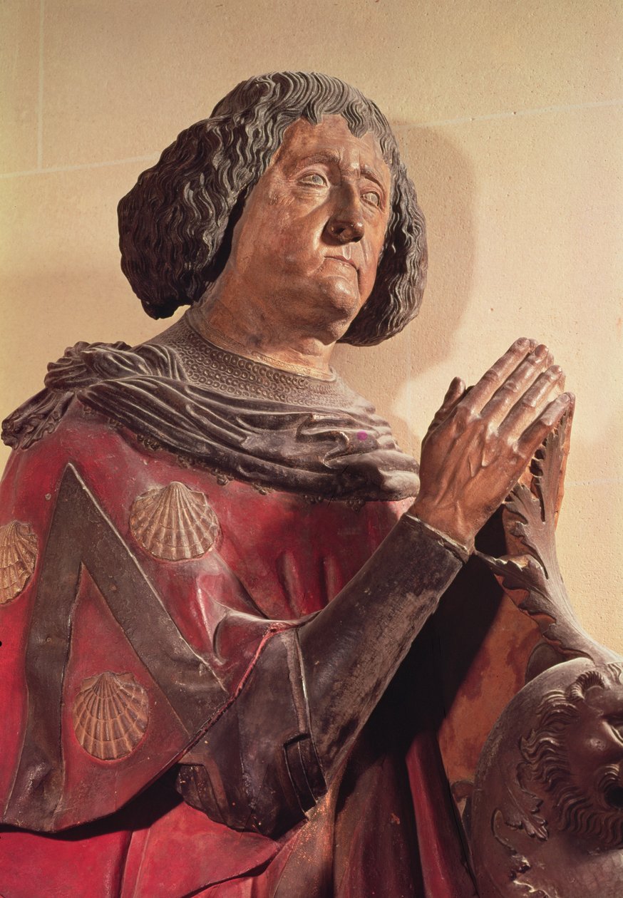 Philippe de Commynes (1447-1511) från sin grav (polykrom sten) av French School