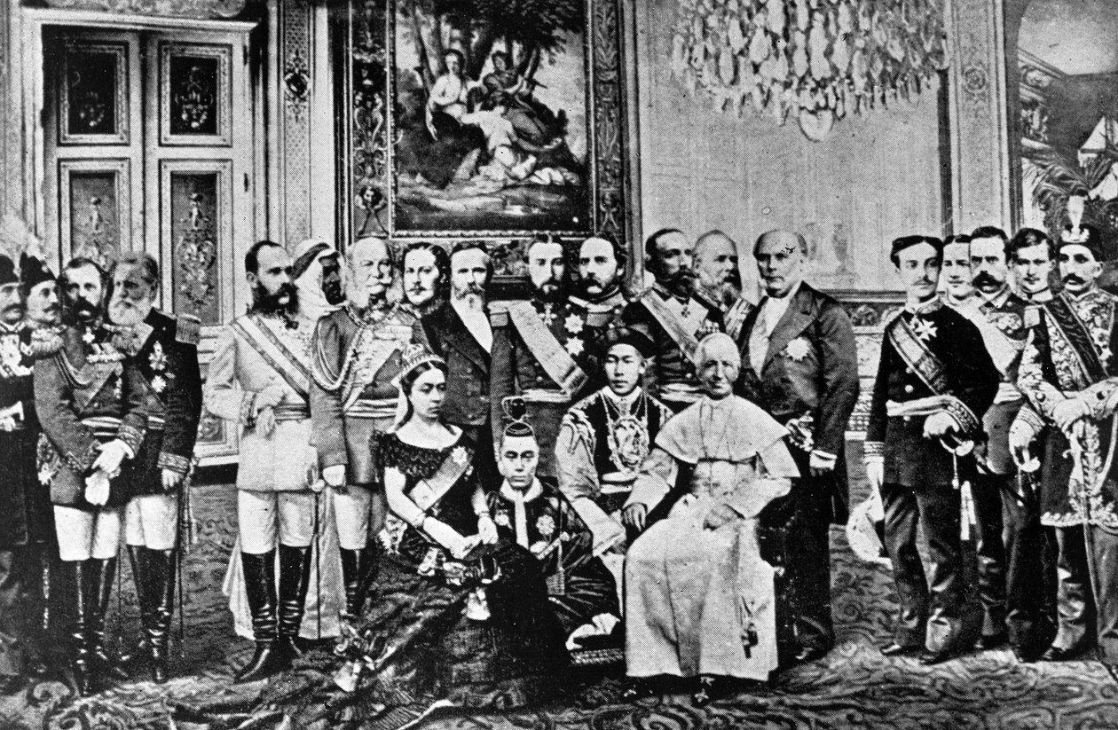 Fotomontage of World Rulers, 1867 (collaged bw photos) av French School