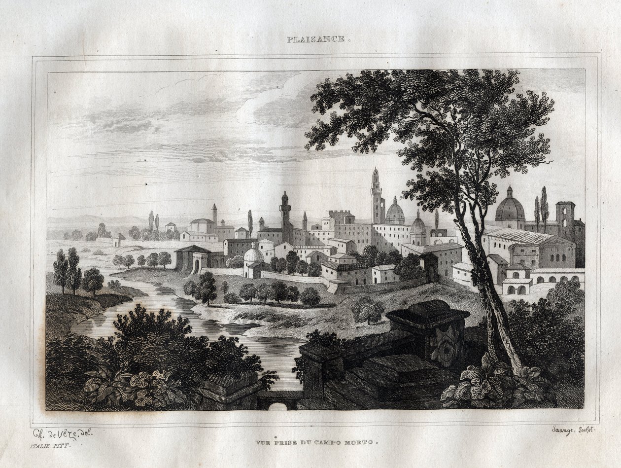 Piacenza - Plaisance - Gravyr från "" Pittoreska Italien"" av M. de Norvins, Ch. Nodier 1834-1836. av French School