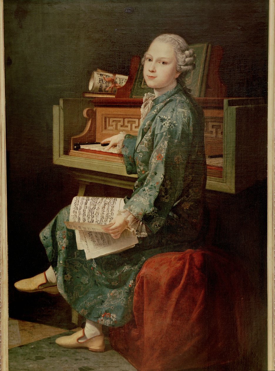 Bild på en ung man vid pianot, sägs vara Mozart ... av French School
