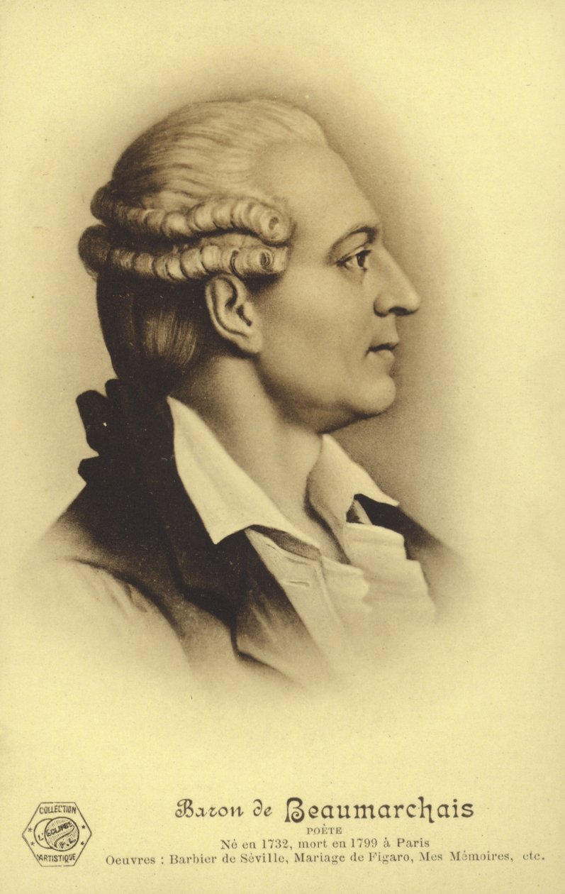 Pierre Beaumarchais (1732-1799), fransk dramatiker (litografi) av French School