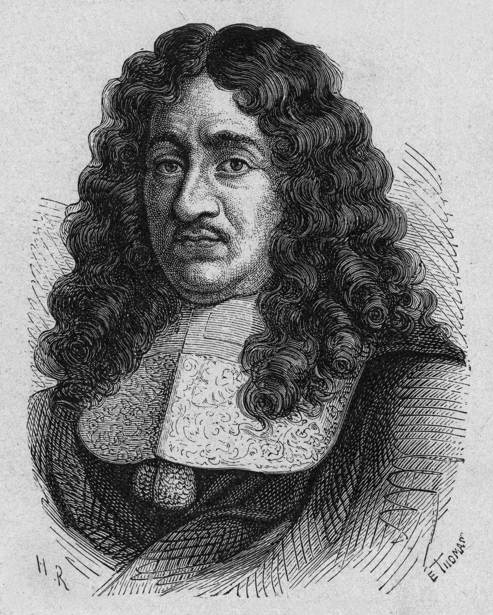 Pierre Paul Riquet (1609?-1680) fransk affärsman han var en pionjär när det gäller arbetarrättigheter han designade och finansierade södra kanalen, gravyr av French School