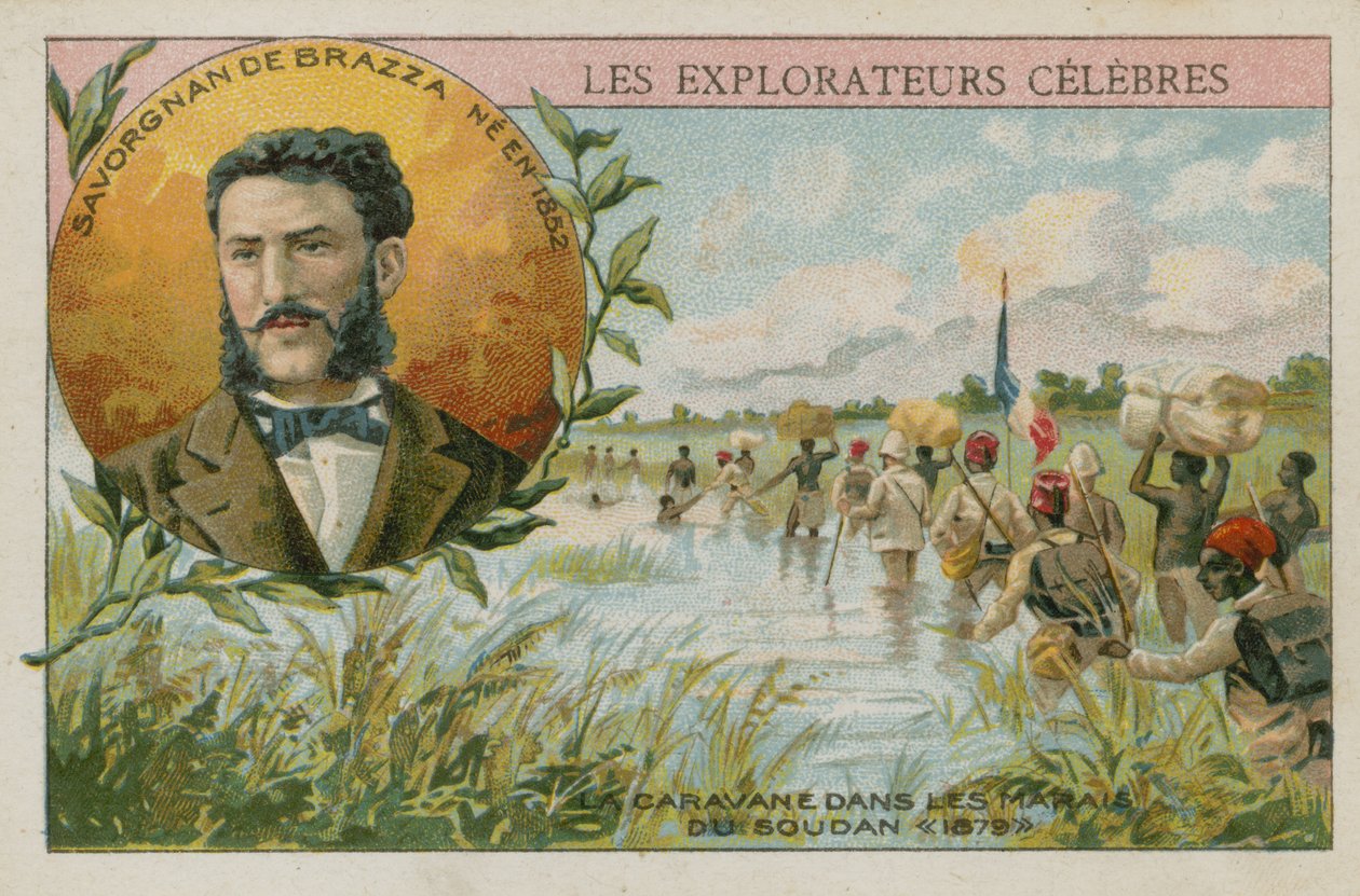 Pierre Savorgnan de Brazza, italienskfödd fransk upptäcktsresande (chromolitho) av French School