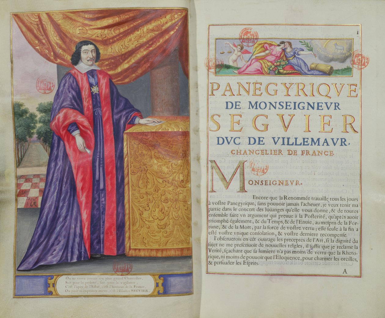 Pierre Seguier (1588-1672) Frankrikes kansler, illustration från Les Panegyriques des Hommes Illustres de Notre Siecle av Puget de la Serre, 1655 av French School