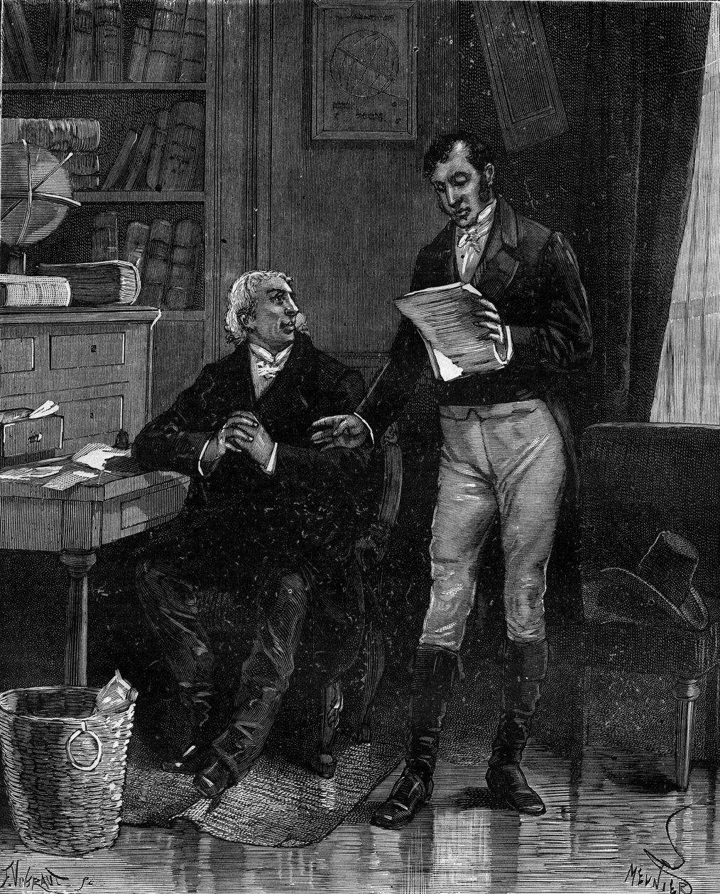 Pierre Simon de Laplace (1749-1827), fransk astronom, matematiker och fysiker, kommunicerar sitt eget arbete om Eulers problem till Jean-Baptiste Biot. i "Histoire populaire des sciences, uppfinningar och upptäckter från de första århundradena till nutid av French School