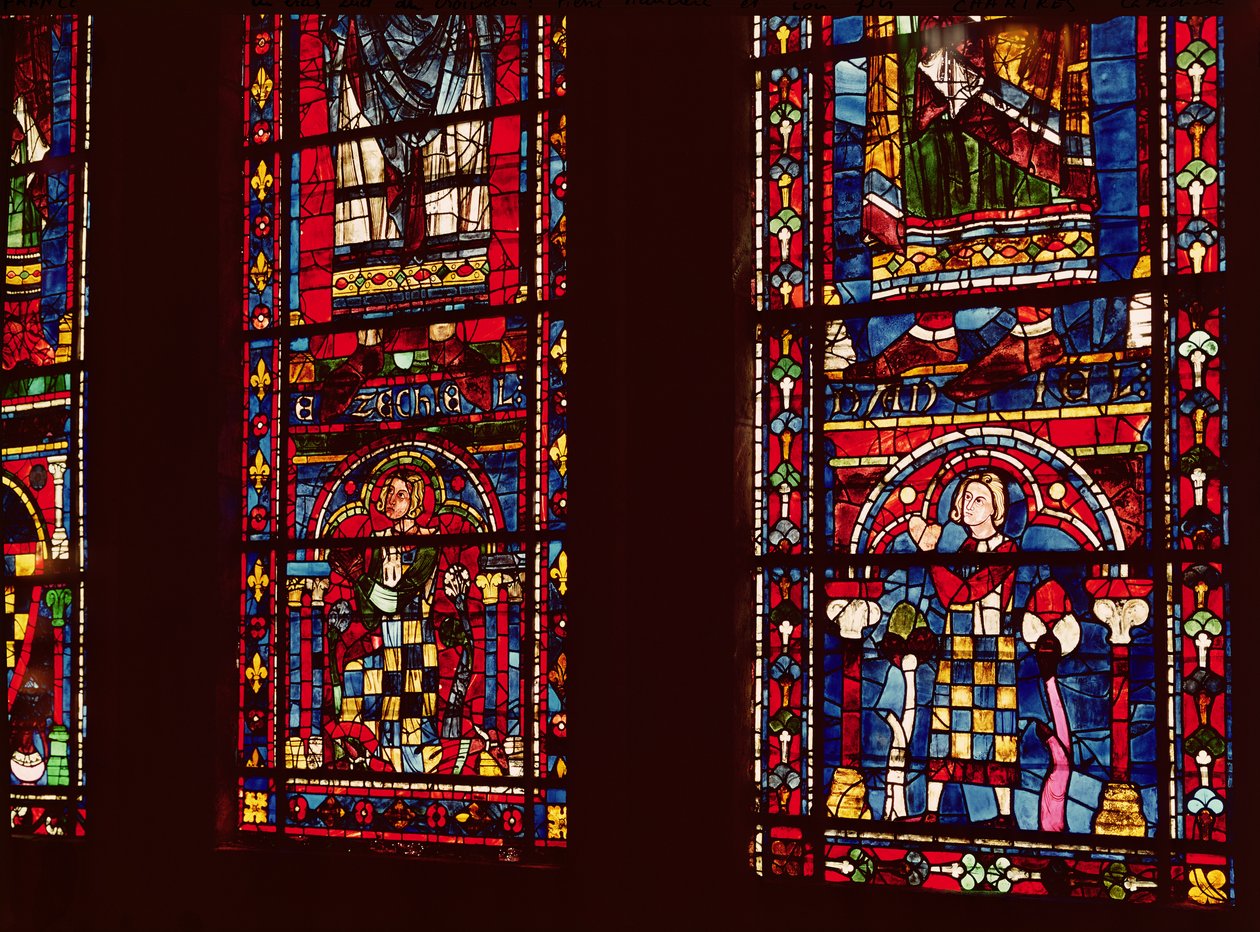 Pierre de Dreux (1190-1250) och hans son Jean de Bretagne (1237-86) detaljer från ett lansettfönster i södra korsarmen, ca 1217-25 av French School