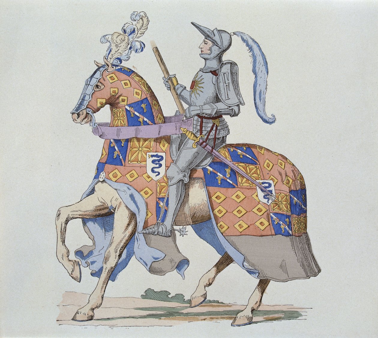 Pierre de Rohan, Sire de Gie, till häst 1475, graverad av Gautier av French School