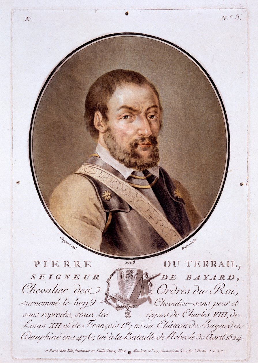 Pierre du Terrail, Lord of Bayard, från Portraits of Great Men, Illustrious Women, and Memorable Subjects of France, publicerad 1787-92 av French School