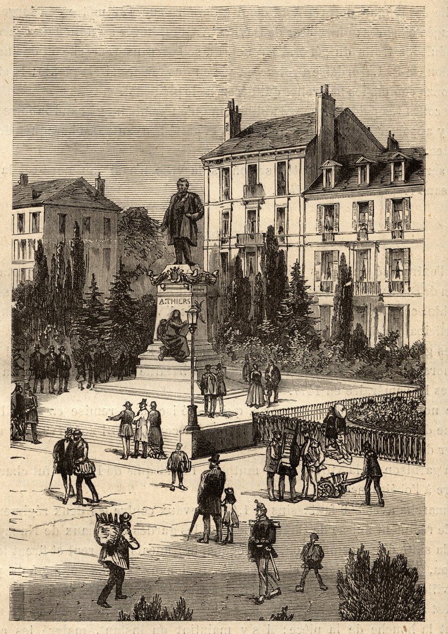 Place Thiers - centralt i staden Nancy, i departementet Meurthe-et-Moselle, i Lorraine-regionen - gravyr i "" PATRIE"" - BESKRIVNING PECTUREQUIREQUE DE LA FRANCE EN 6 VOLYER AV LUCIEN HUARD av French School