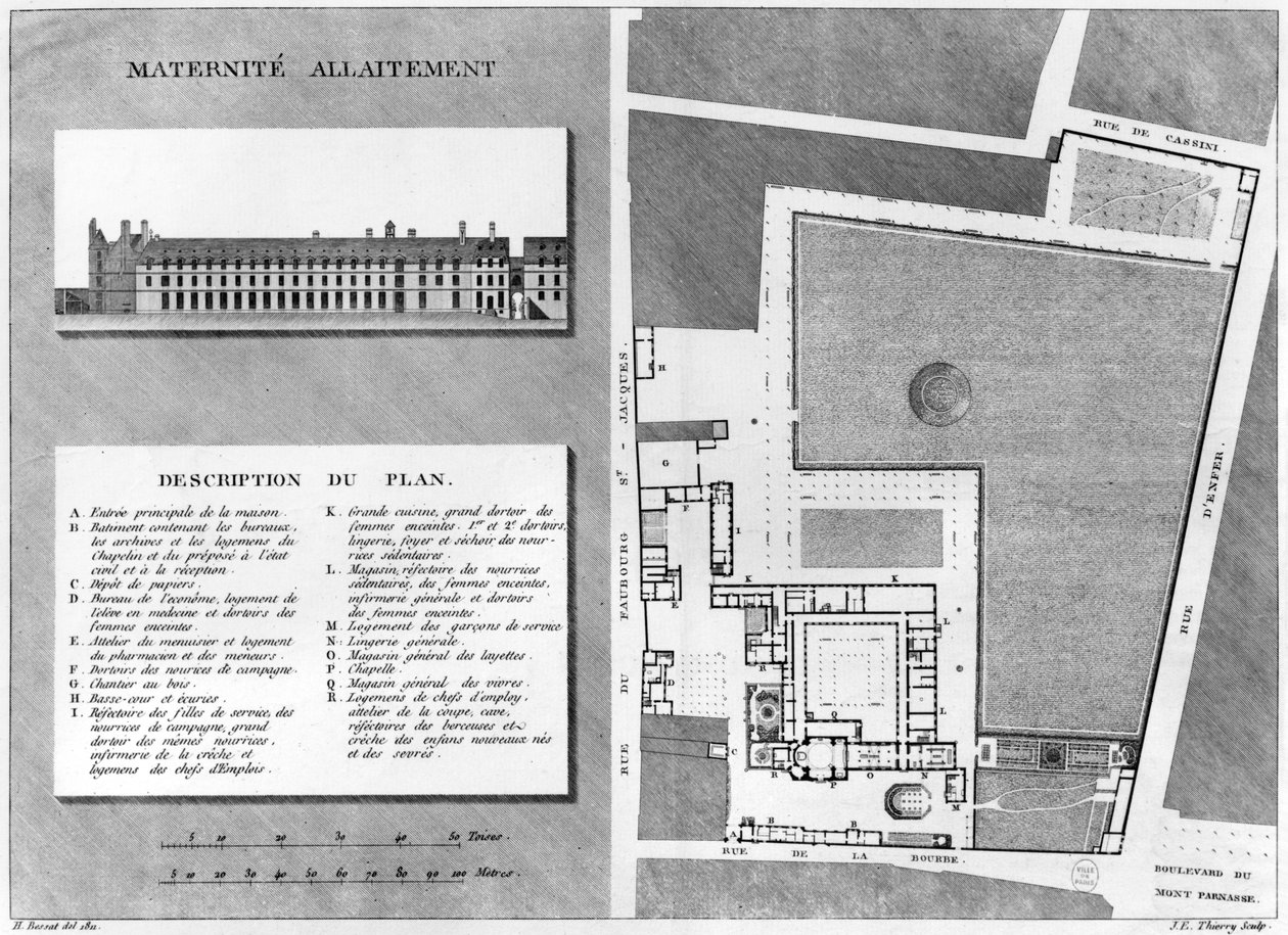 Plan av Maternite Port-Royal, graverad av Jacques Etienne Thierry (1750-1832) efter H. Bessat, 1811 av French School