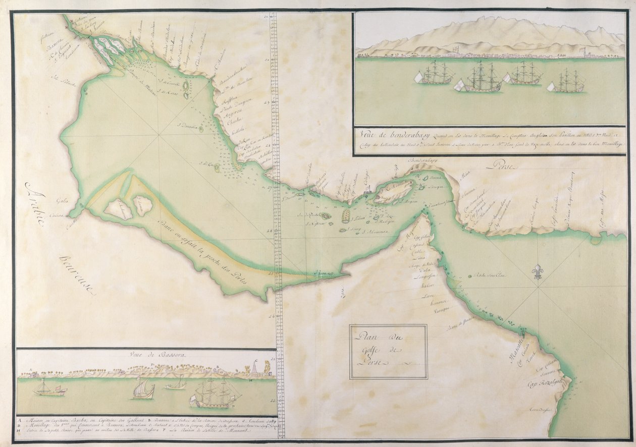Plan över Persiska viken (handfärgad gravyr) av French School