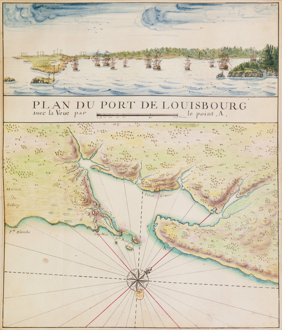 Plan över hamnen i Louisbourg (wc på papper) av French School