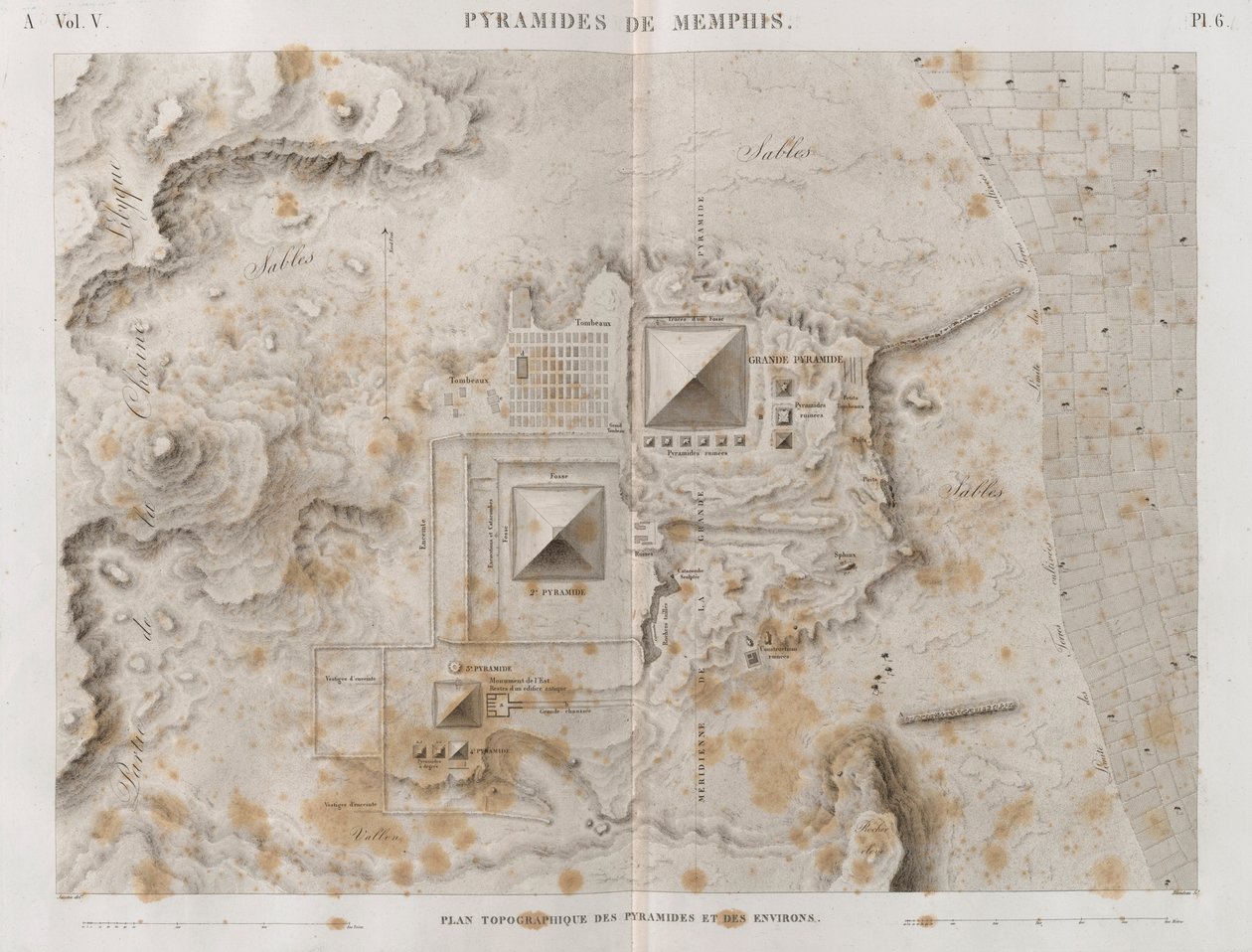 Plan över pyramiderna i Memphis och det omgivande området av French School