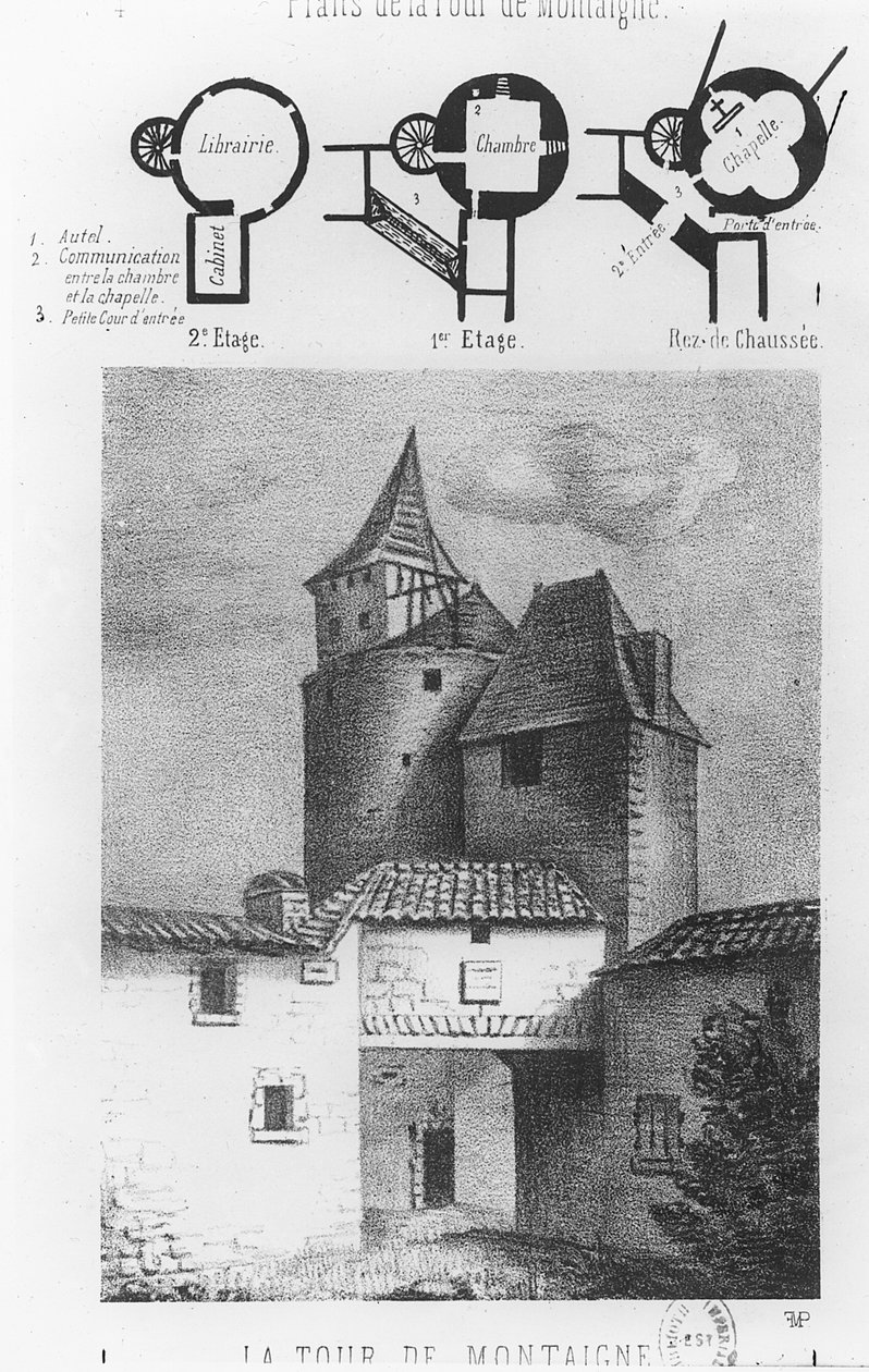 Plan för Tour de Montaigne, vid Saint-Michel-de-Montaigne (litho) av French School