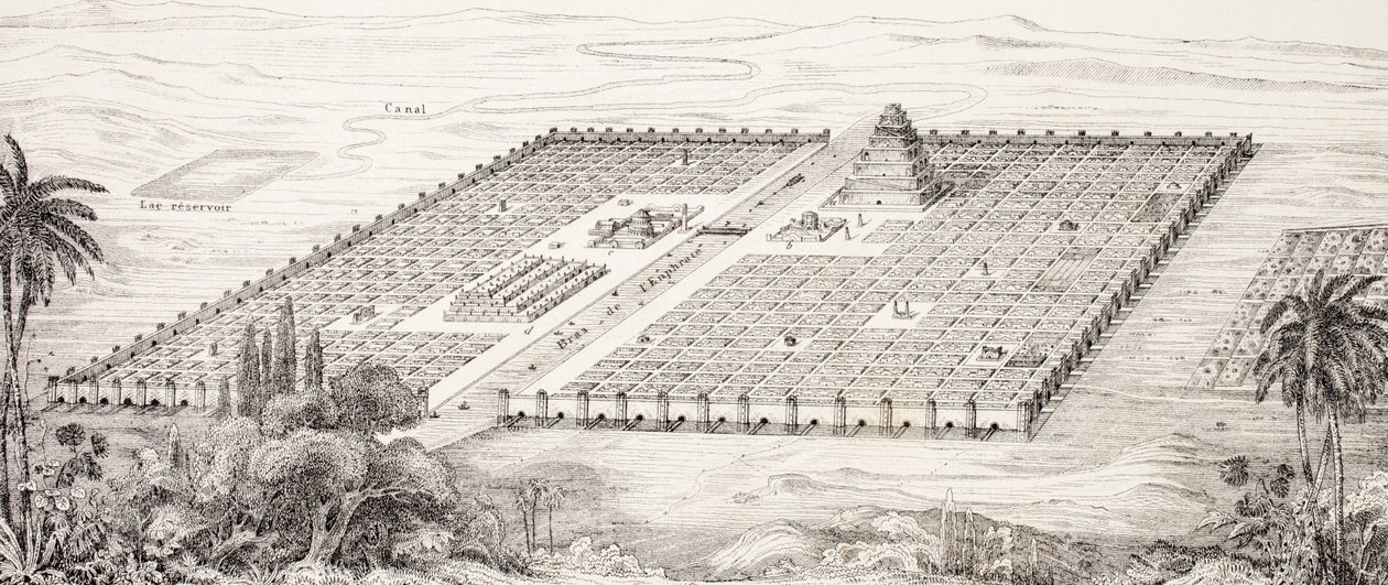 Plan över staden Babylon, Mesopotamien, runt 500-talet f.Kr. enligt en beskrivning av Herodotos, från L