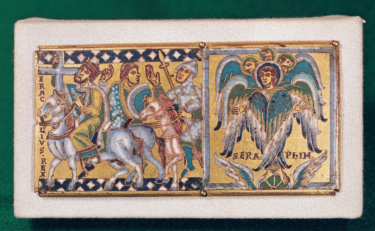 Plack föreställande Heraclius (ca 575-641) och Hesekiels vision, Mosane skola (målad emalj) av French School
