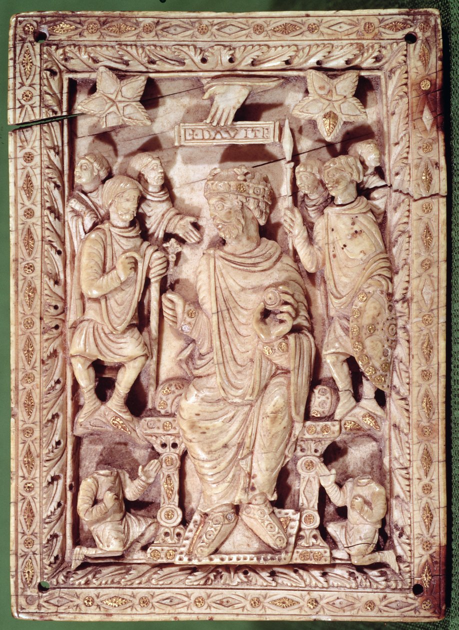 Tavla som visar kung David på tronen, från Reims, 900-1000-talet av French School