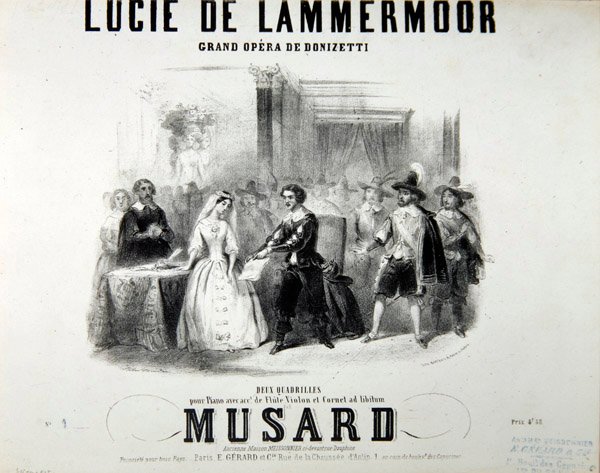 Playbill för operan Lucie de Lammermoor, av Gaetano Donizetti (1797-1848) Tryckt av Bertauts av French School