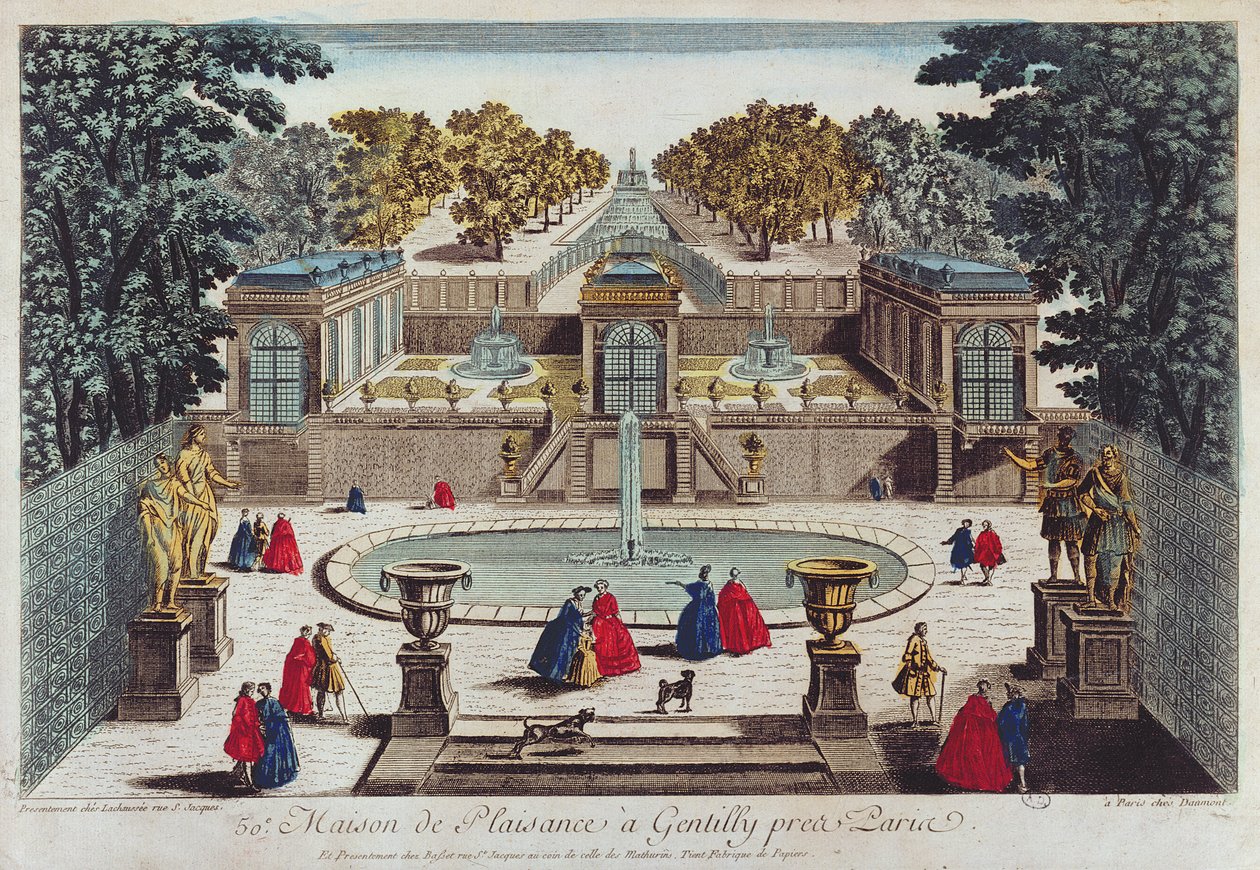 Pleasure Garden på Gentilly nära Paris (färggravyr) av French School