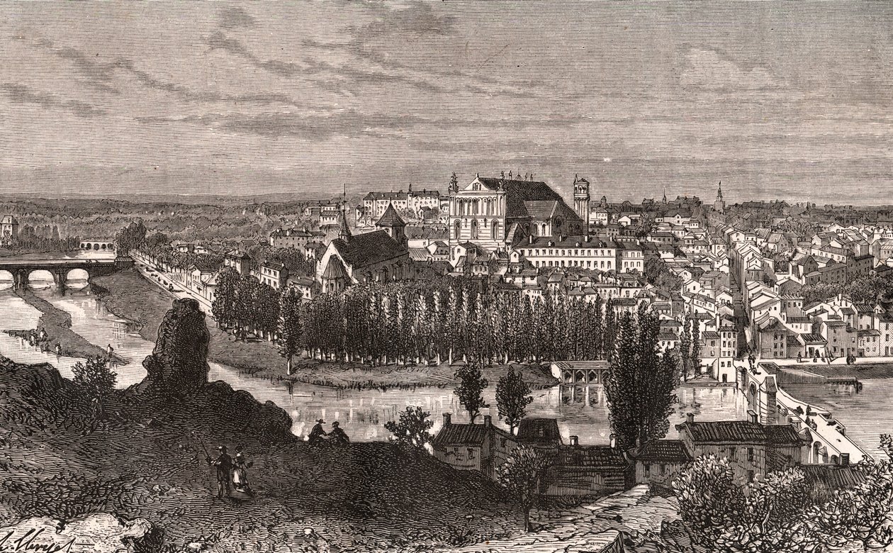 Poitiers - gravyr i "La France illustrée: geografi, historia, statistisk administration" av V.A. Malt-Brown. 1884 av French School