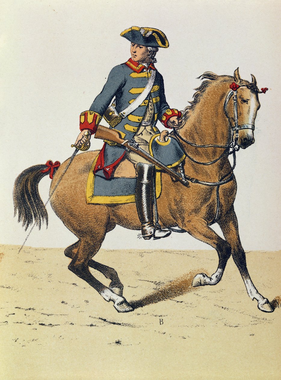 Polis från c. 1750 uppsatt på en häst, 1800-talet (färgstick) av French School