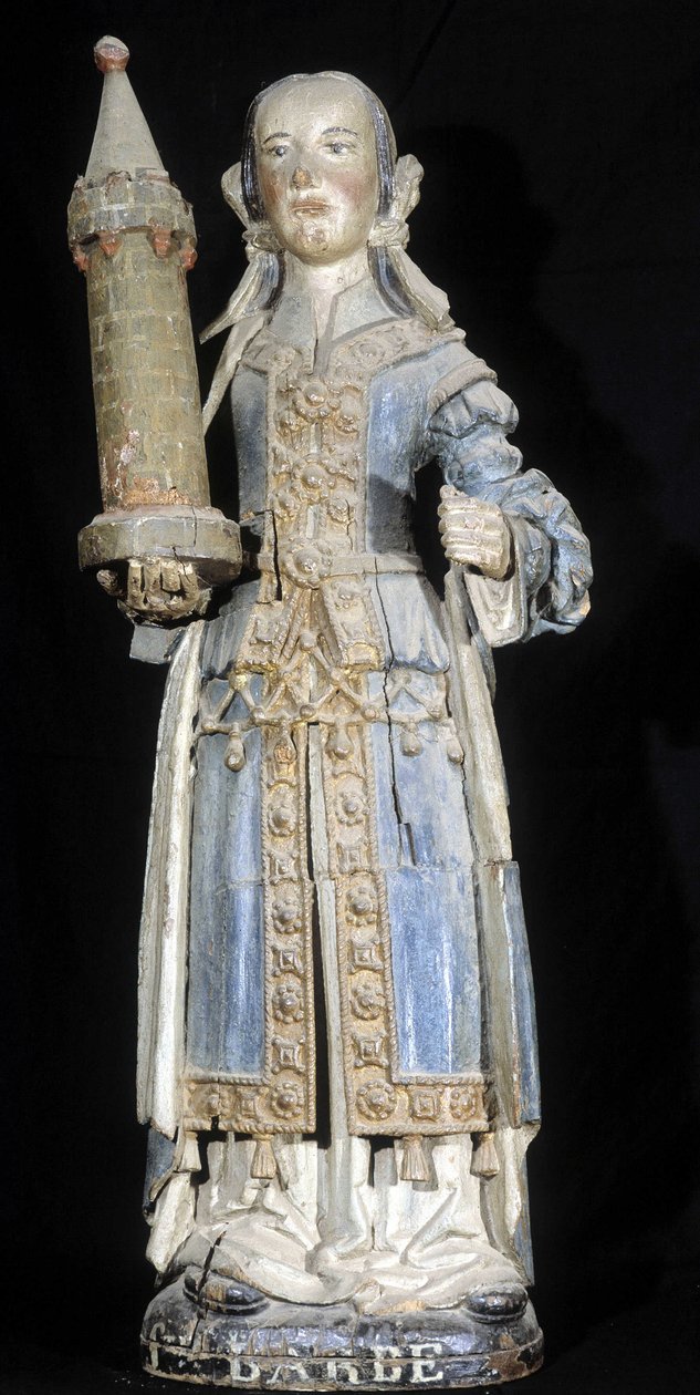 Polykrom träskulptur som föreställer Saint Barbe (slutet av 1500-talet), bevarad på Dinans museum. av French School
