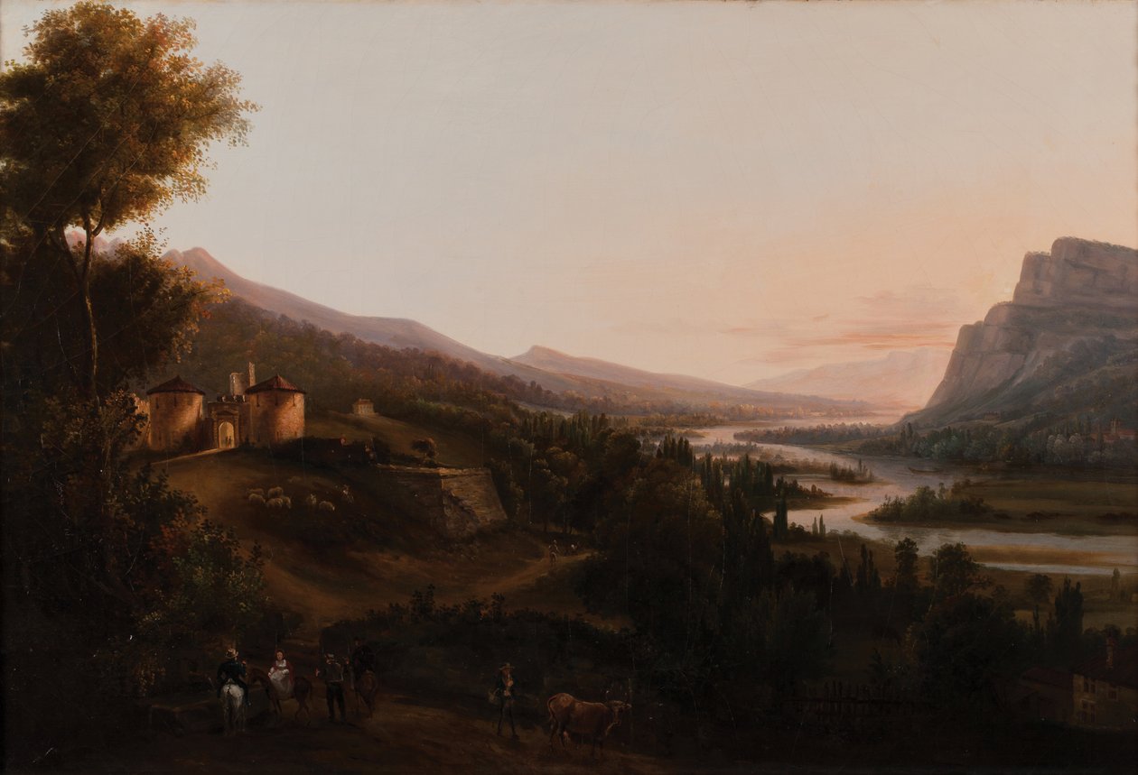Pontcharra Valley eller Isère Valley, Château Bayard 1800 1850 (Olja på duk) av French School