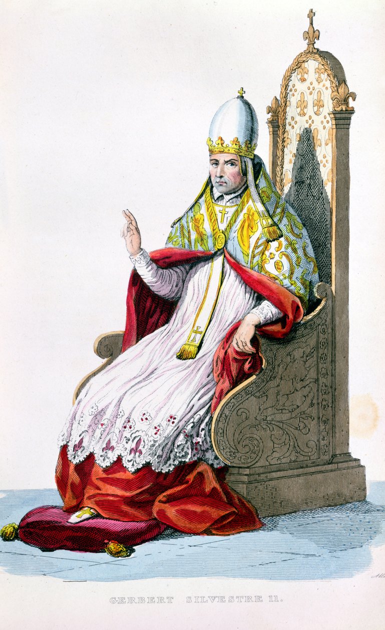 Påve Sylvester II, från le Plutarque Francais av E. Mennechet, Paris, 1835 (färgstick) av French School