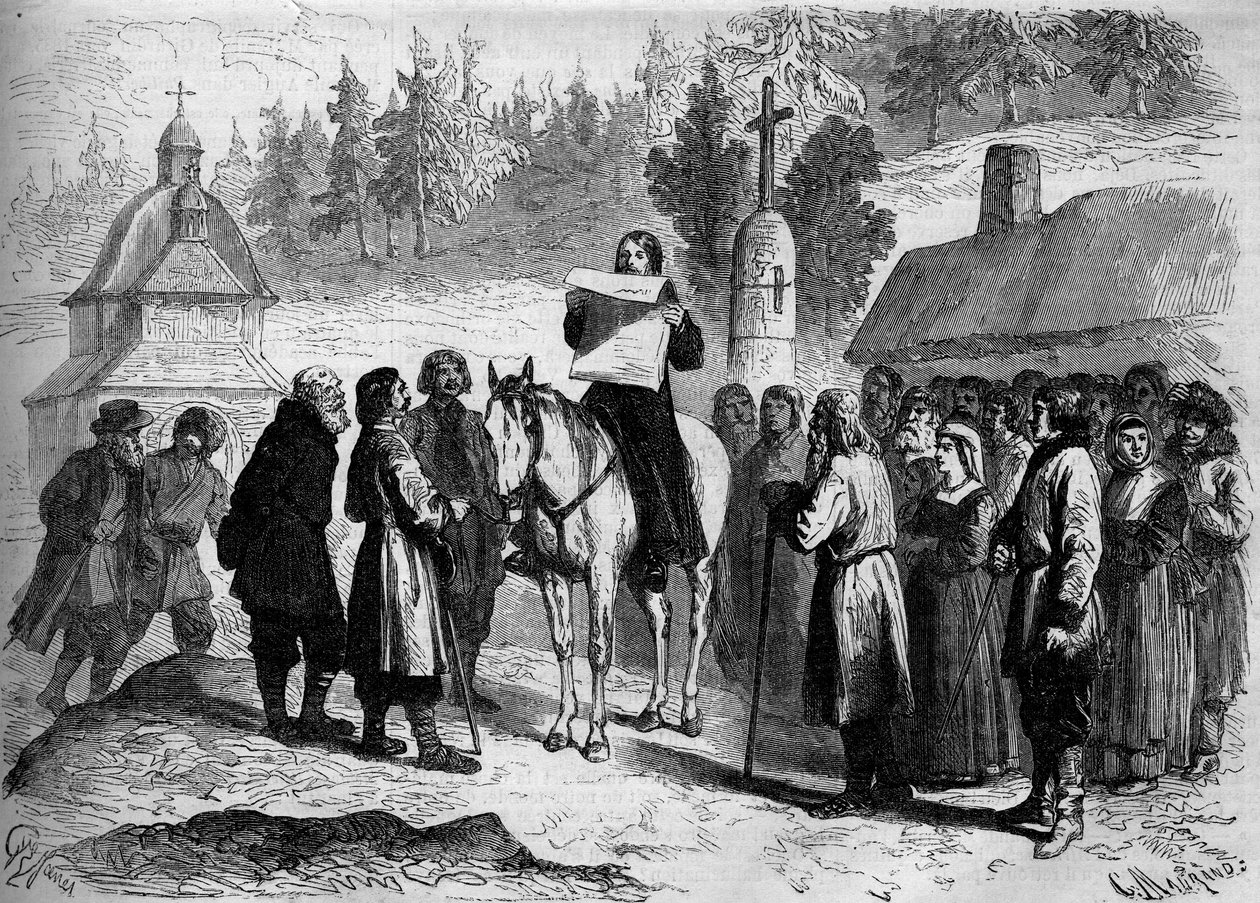Påven översätter och läser en ukase (oukase) från kejsaren av Ryssland (Alexander II) till polska analfabeter av French School