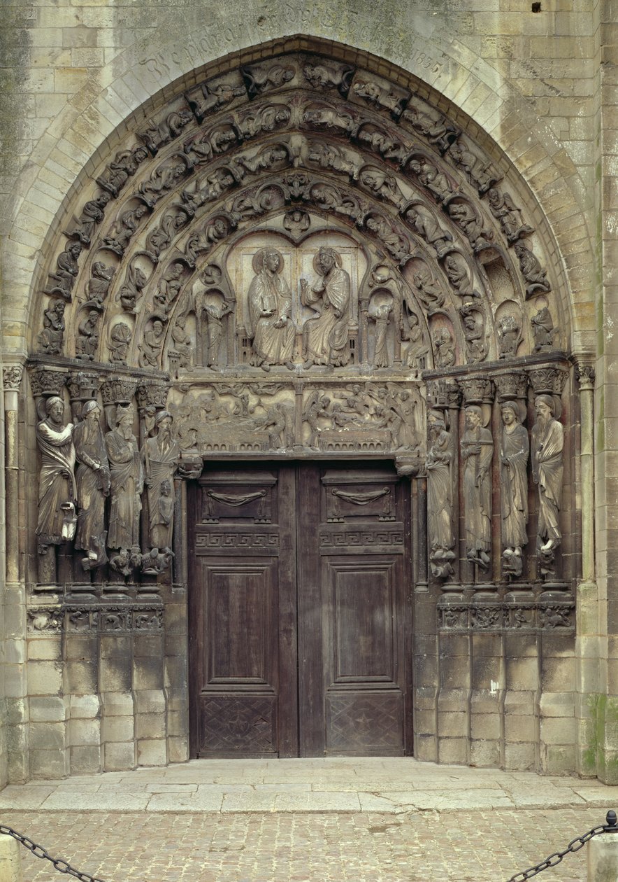 Portal och omgivande skulpturer med bibliska figurer och scener inklusive gravläggningen (foto) av French School