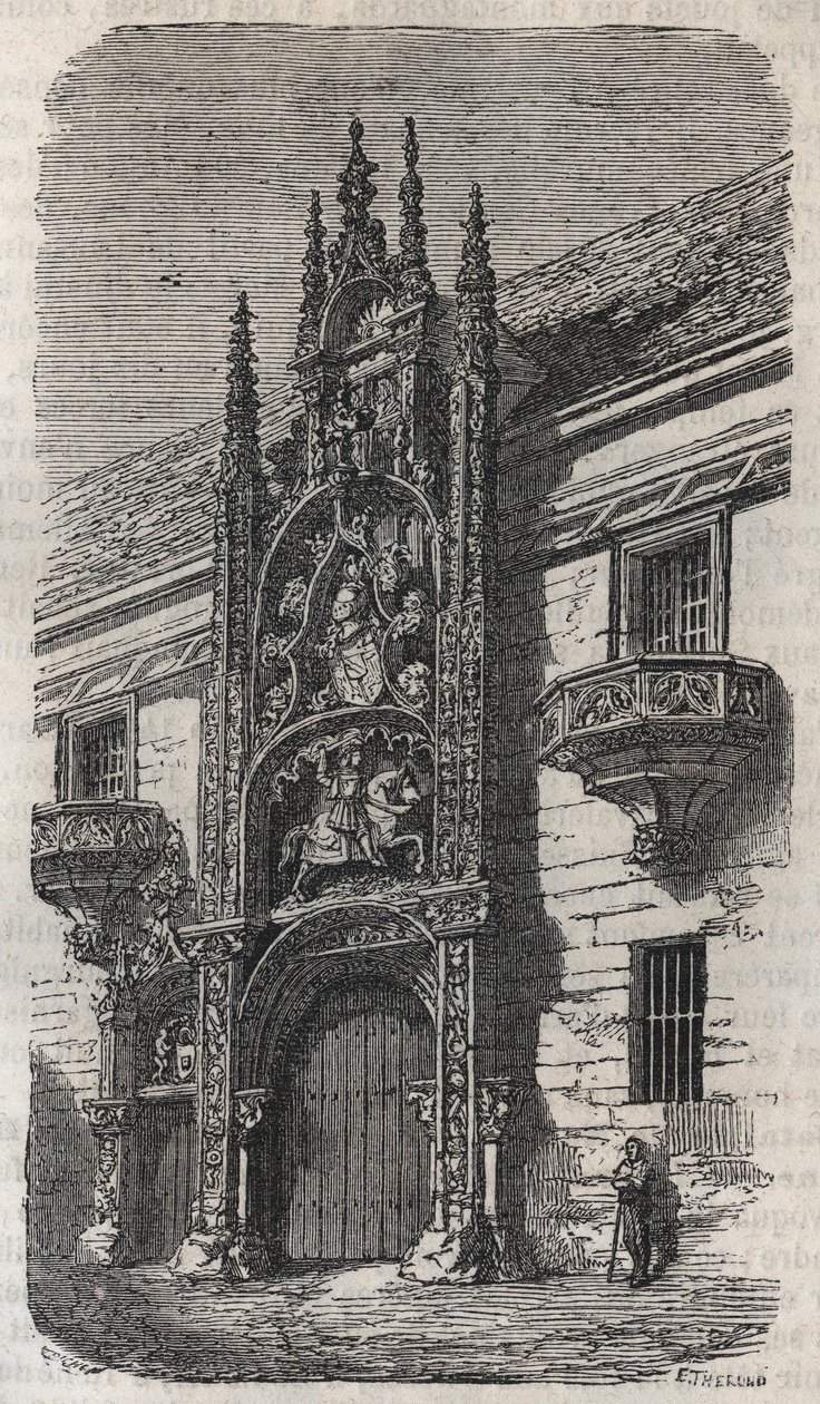 Dörr till hertigpalatset i Nancy (palatset för hertigarna av Lorraine) (1502-1512) - gravyr i "Histoire de France" av Victor Duruy (1811-1894) - 1882 av French School