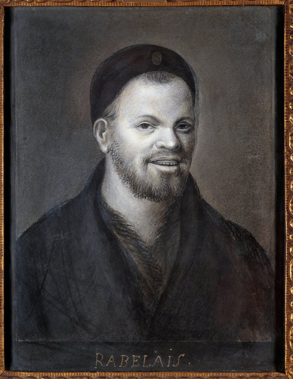 Porträtt antar av Francois Rabelais (1494-1553), fransk författare och läkare. Ritning av Franska skolan, 22,5 x 17 cm av French School