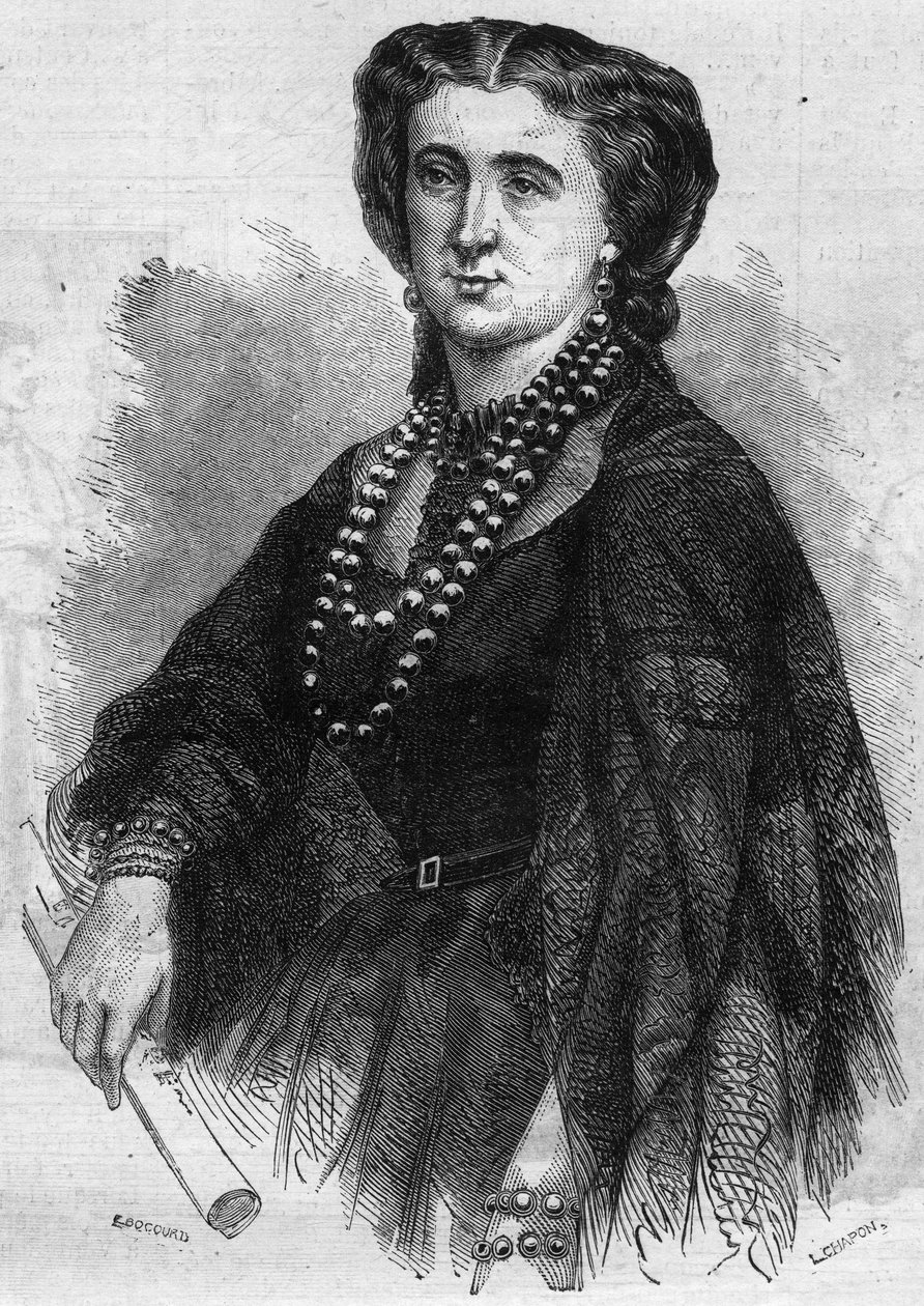 Porträtt av Anna de La Grange (Lagrange) (1824-1909), fransk sångerska. Gravyr i ""Le Monde Illustre"" nr 341 av den 24 oktober 1863. av French School