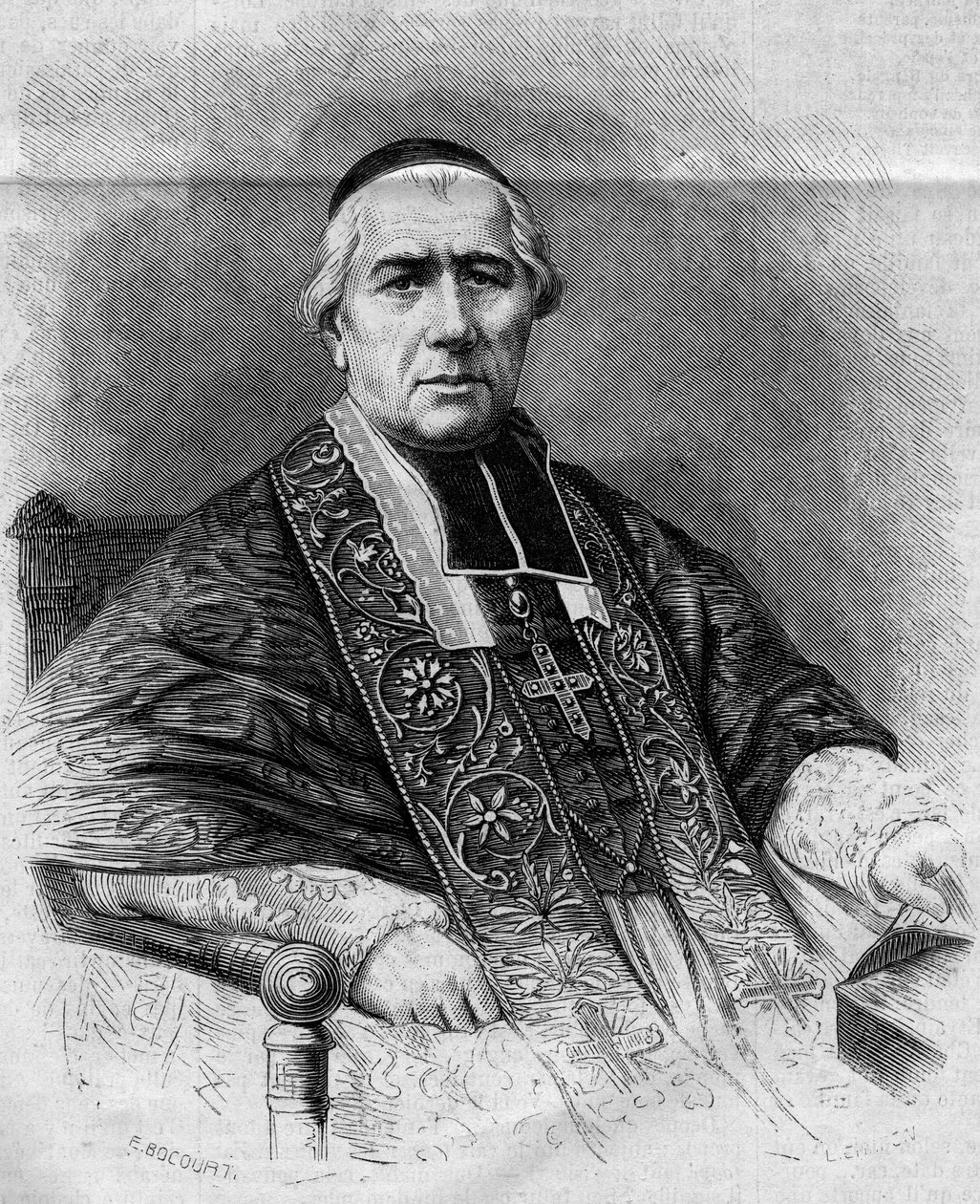 Porträtt av Francois Nicolas Madeleine Morlot (1795-1862), ärkebiskop av Paris. Gravyr i ""Le Monde Illustre"" nr 299 den 3 januari 1863. av French School