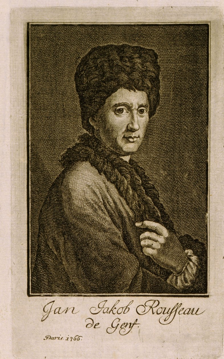 Porträtt av Jean Jacques Rousseau (1712-1778). Anonymt verk, gravyr 1766. Fransk konst av French School