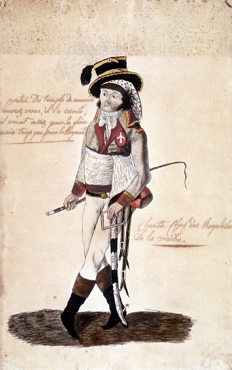 Hellängdsporträtt av Francois Athanase (Francois-Athanase) de Charette de la Contrie (1763-1796), royalistisk ledare för Vendée - Dobrée Museum, Nantes av French School