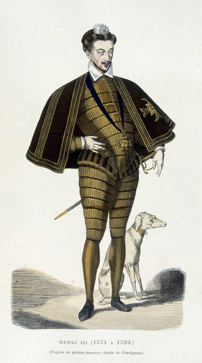 Porträtt i fötter av Henrik III (1551 - 1589) - i "Frankrike och fransmännen genom århundradena" av Augustin Challamel av French School