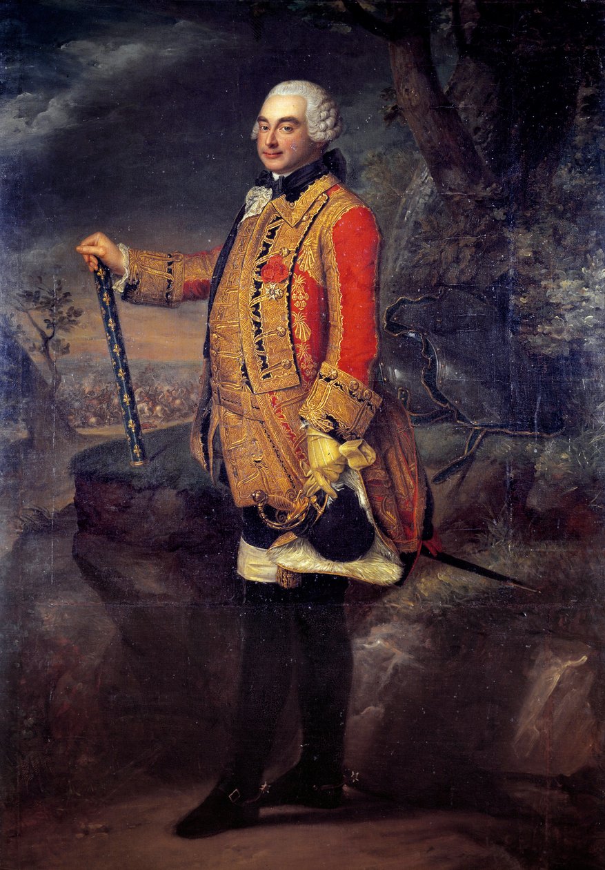 Porträtt till fots av Charles de Rohan, prins av Soubise, marechal av Frankrike (1715-1787) Målning av den franska skolan. 1700-talets sön. 2,19x1,42 m av French School
