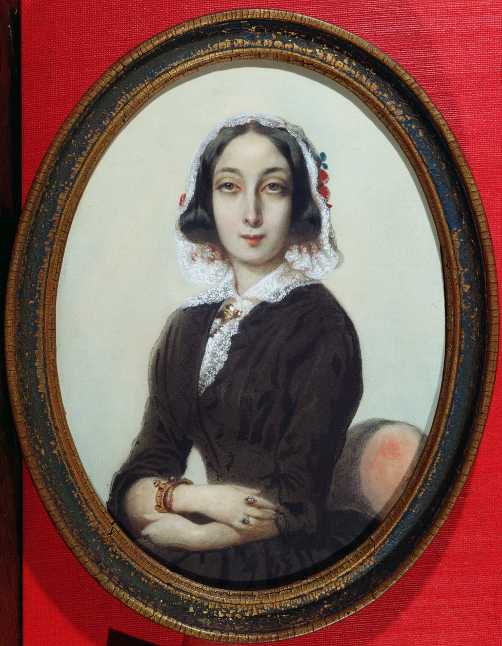 Porträttminiatyr av George Sand (1804-76) c.1840 av French School