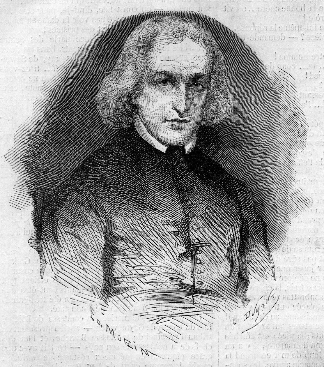 Porträtt av Abbe Charles Eleonore Dufriche Desgenettes (1780-1860), församling i kyrkan Notre Dame des Victoires i Paris. Gravyr i "" Le Monde Illustré"" nr 160 av 5 maj 1860. av French School