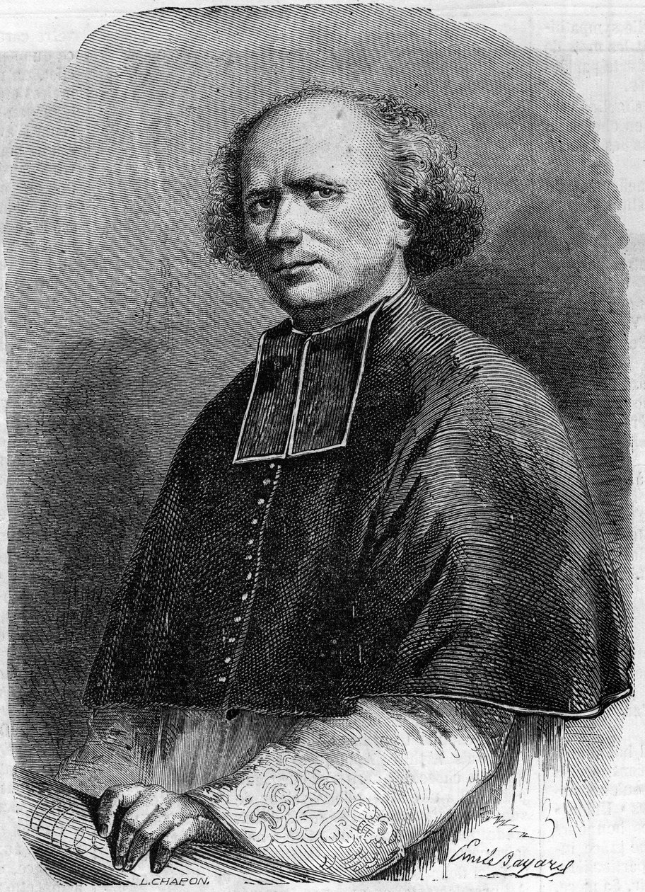 Porträtt av Abbe Gaspard Deguerry (1797-1871), församling av Madeleine i Paris. Gravyr i "" Le Monde Illustré"" nr 207 av 30 mars av French School