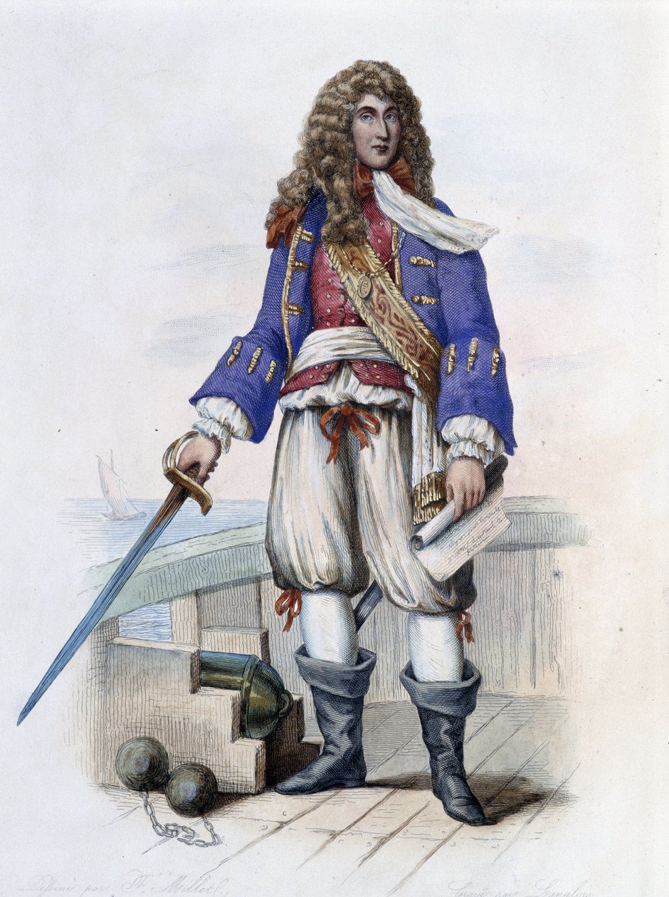 Porträtt av amiral Anne Hilarion de Costentin (Cotentin), greve av Tourville (1642-1701) - i "" Le Plutarque francais", av Mennechet, Paris av French School
