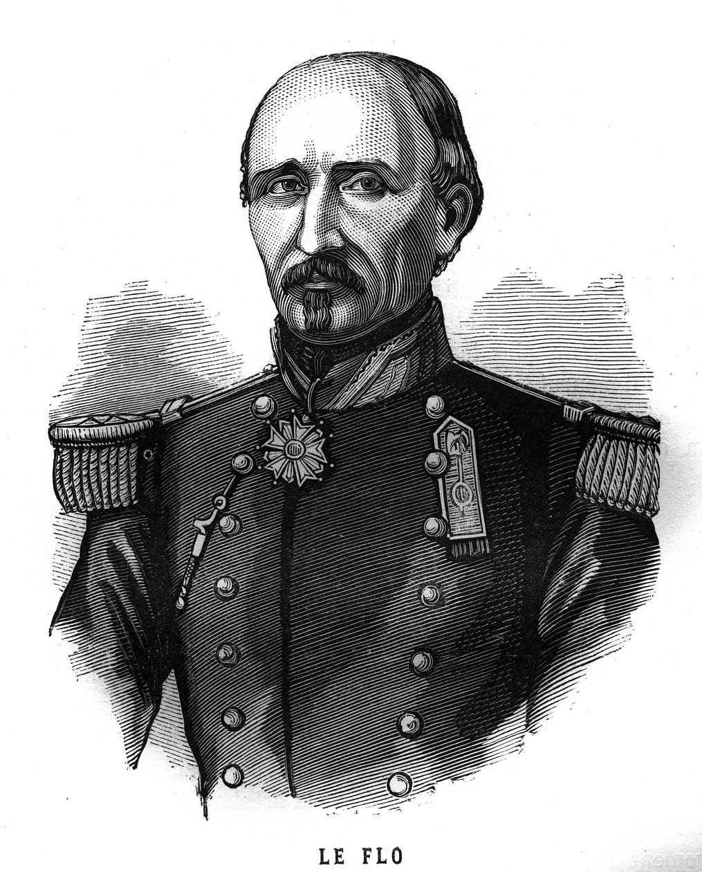 Porträtt av Adolph Le Flo (1804-1887), general för den franska armén och politiker. Gravyr i "illustrationerna av den franska armén från 1789 till 1880"" av French School
