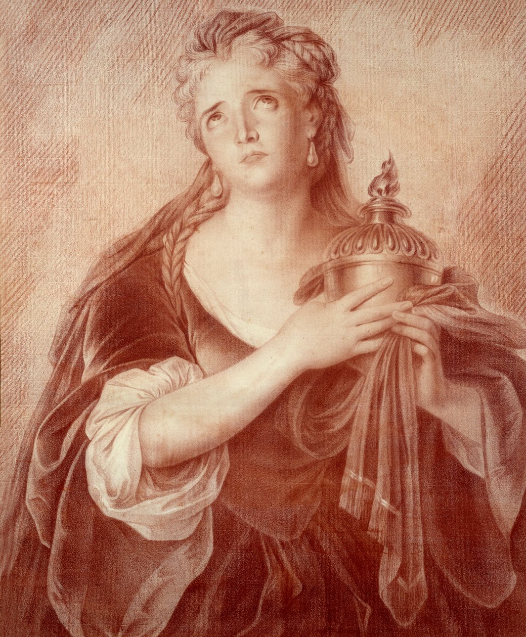 Porträtt av Adrienne Lecouvreur (1692-1730), fransk dramatiker. Teckning av Philippe De Saint Albin av French School