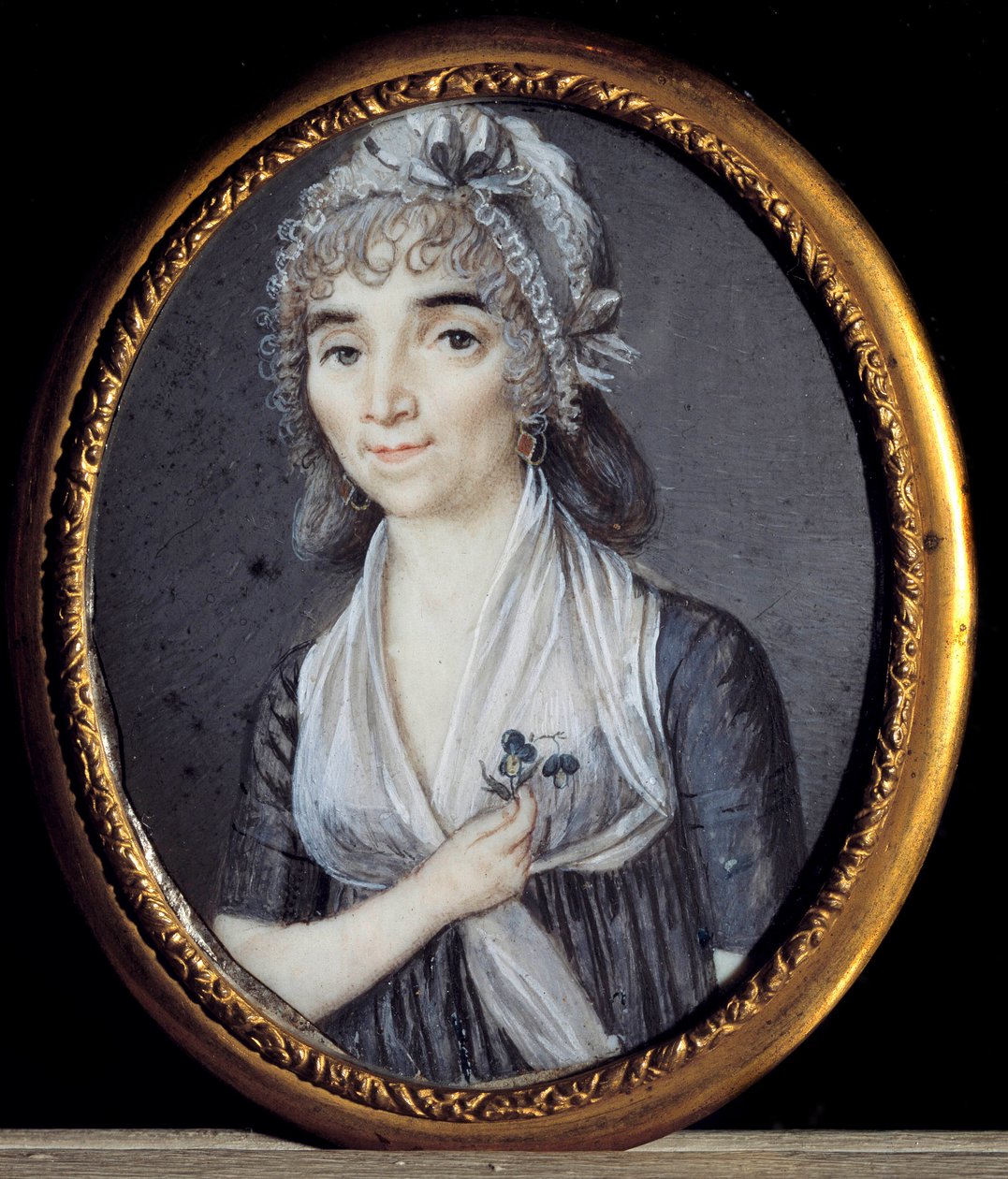 Porträtt av Albertine Marat, syster till Jean-Paul Marat (1743-1793). Anonym fransk miniatyr av French School
