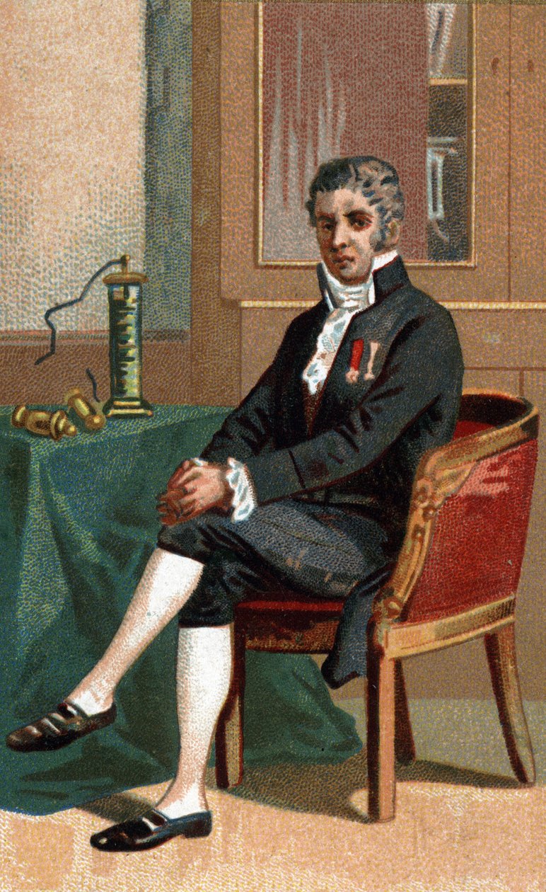 Porträtt av Alessandro (Alexandre) Volta (1745-1827), italiensk fysiker. av French School