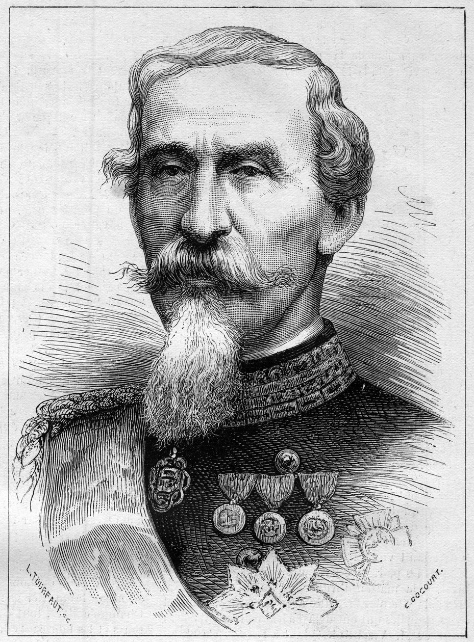 Porträtt av Alfonso Ferrero de La Marmora (1804 - 1878), italiensk general och politiker. Gravyr i "" Den illustrerade världen"" nr 1085 av 19 januari 1878. av French School